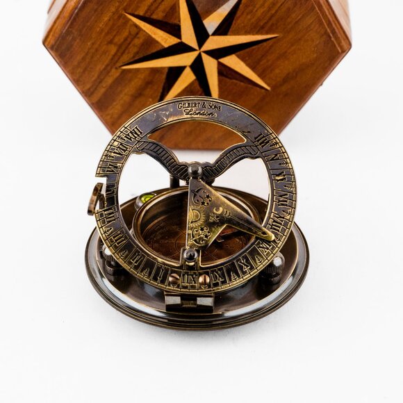 Magnetic Brass Gilbert Compass with Wood Box 3 Inch Heavy Duty for Navigational - Picture 17 of 17